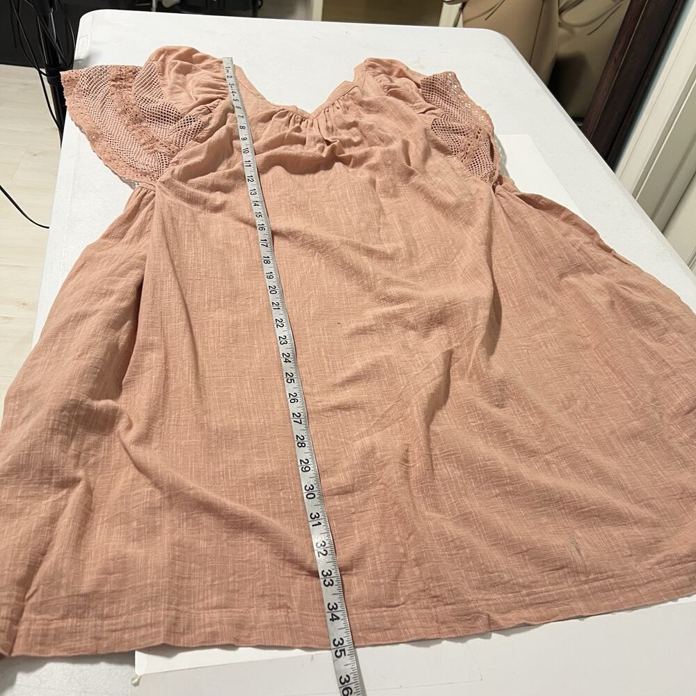 Old Navy Gauze Dress Peach Flutter Crochet Sleeves Women Large Pockets Cotton - Picture 12 of 13